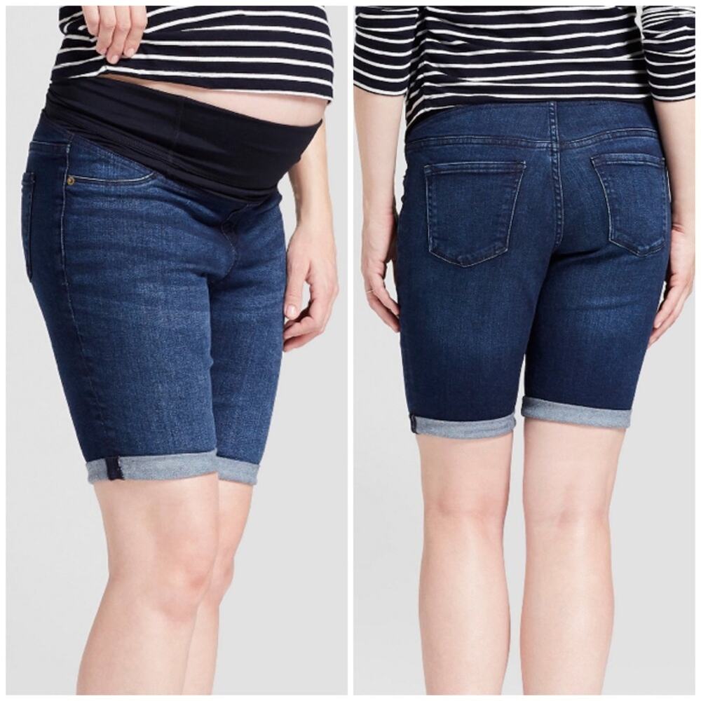 Isabel Maternity NWT Bermuda Short Crossover Panel Denim Jean Shorts Size 2 Blue